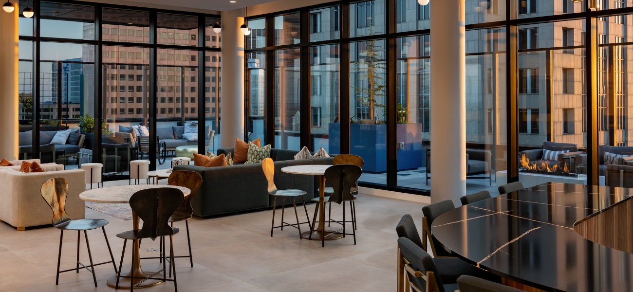 Lounge area with city views and ample  seatings