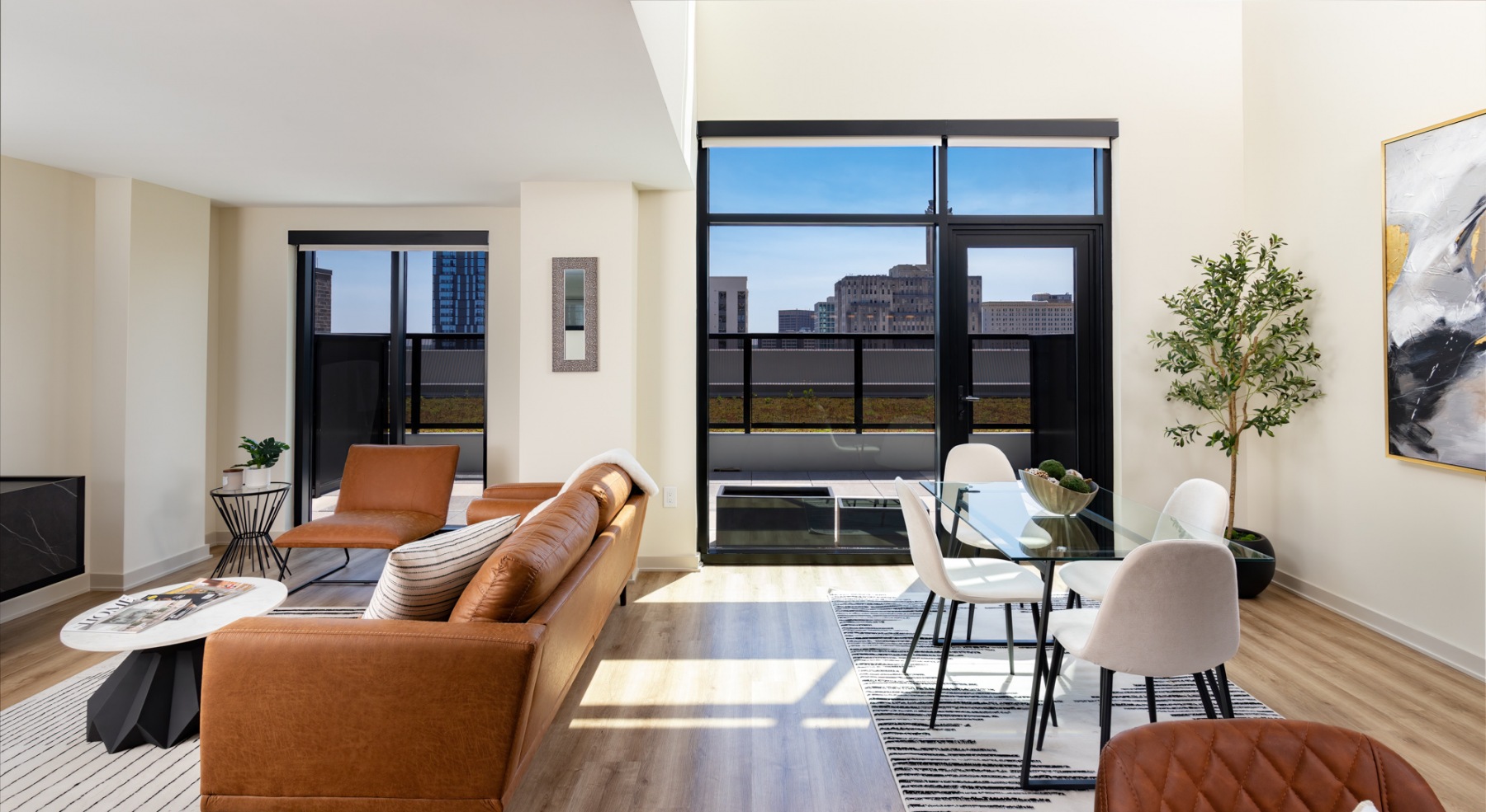 Ascent townhome living space balcony dining sofa views