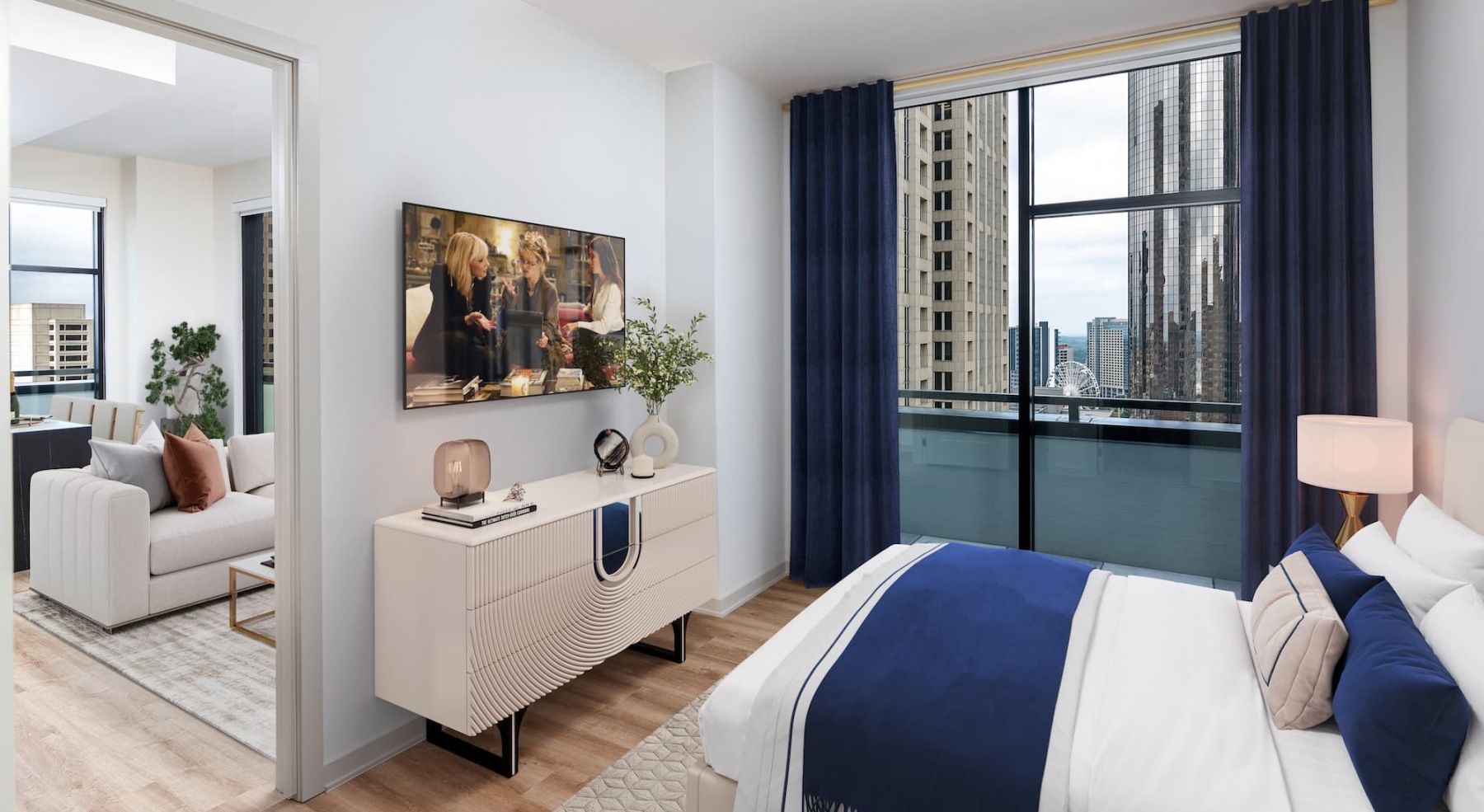 bedroom with spacious areas and easy access to the living room