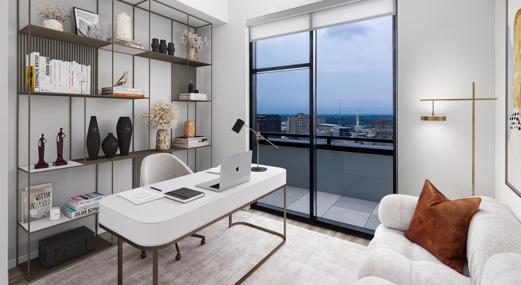 Large desk area in a bright, living area