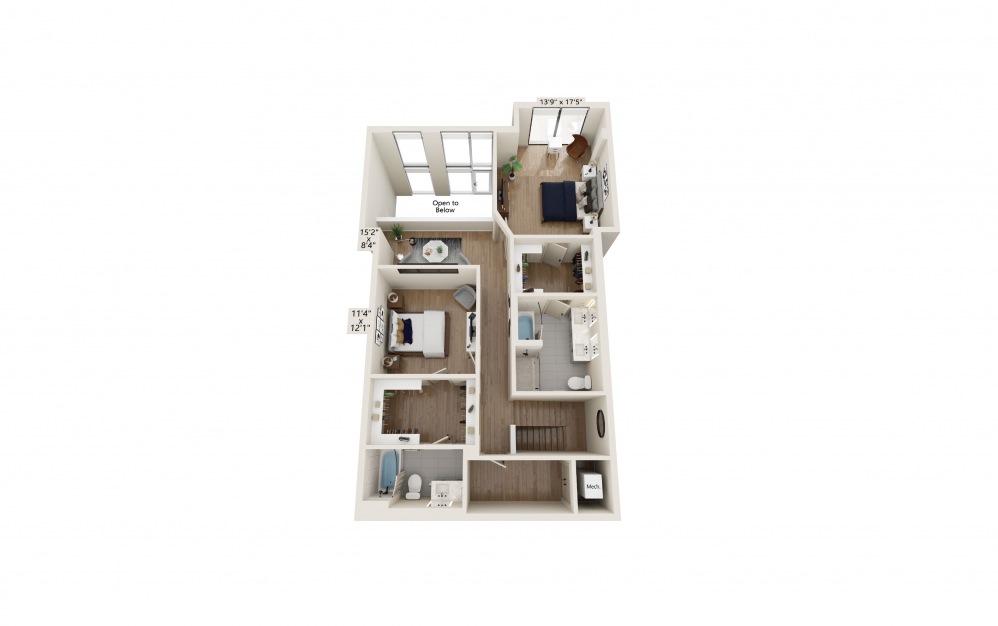 Three Bedroom Townhouse - 3 bedroom floorplan layout with 3.5 baths and 2386 square feet. (Floor 2)